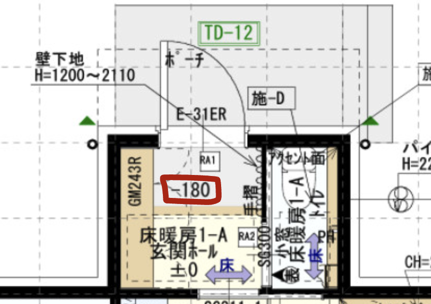 框の高さを標準から+180mmに指定した図面