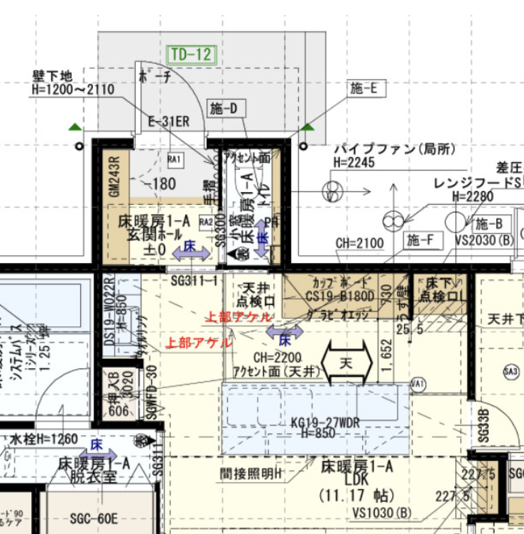 2畳玄関とトイレ・LDKの位置関係を示した間取り図