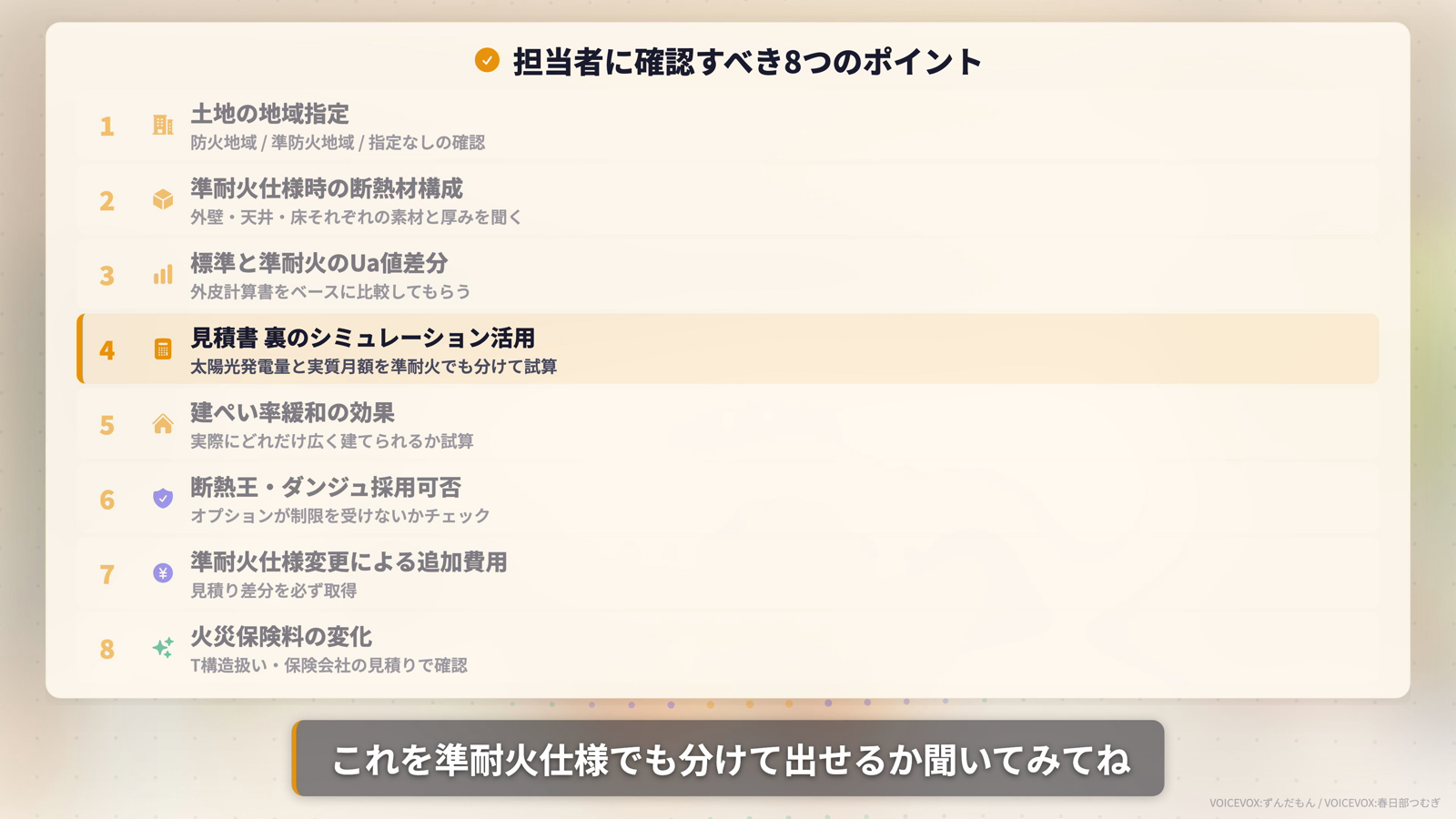 担当者に確認すべき8つのポイント。防火地域区分・断熱材構成・Ua値差分・シミュレーション・追加費用など