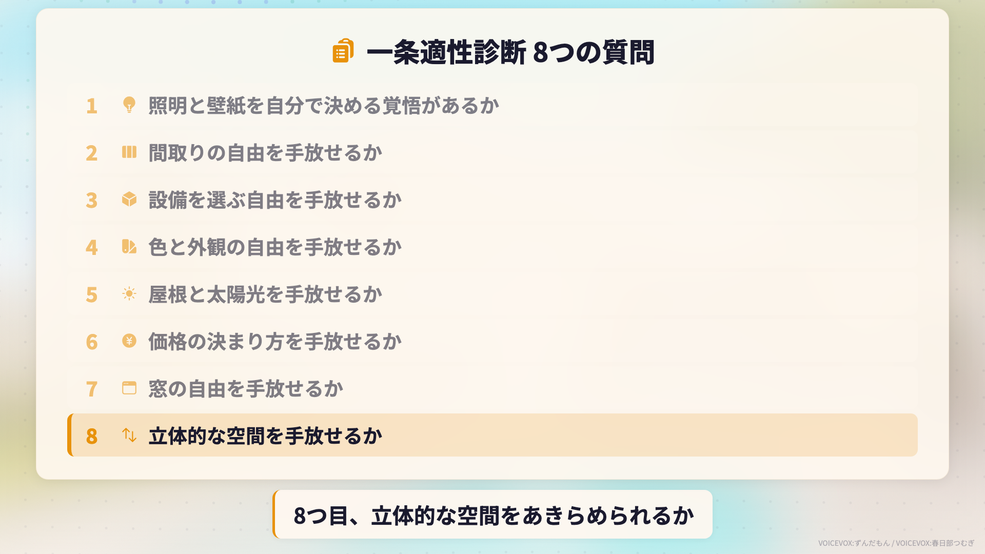 一条工務店で契約前に確認すべき8つの制約をまとめたアジェンダカード