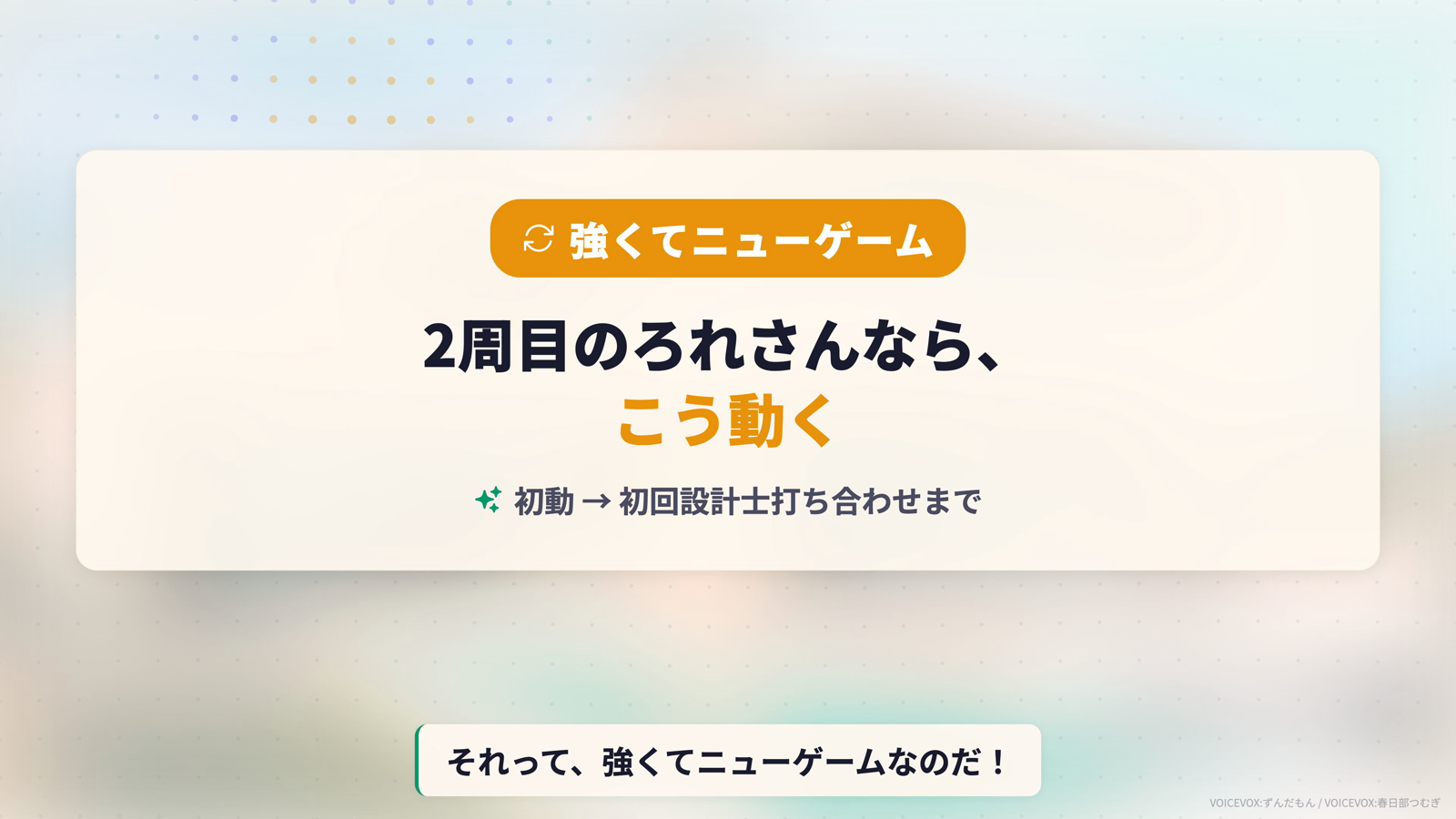 2周目ならこう動く - 初動から初回設計士打ち合わせまでを解説する動画のオープニングカード