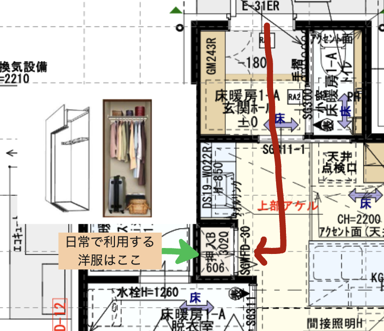 洗面台横に押入れBを配置した収納の構成