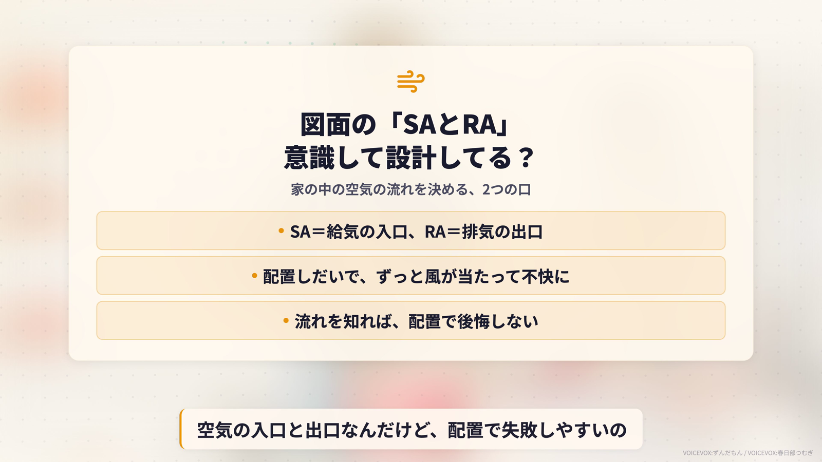 図面のSAとRAは空気の入口と出口であることを示すフックカード